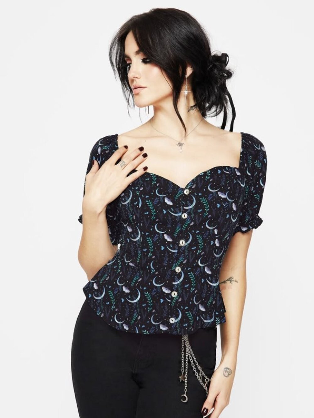 DISTURBIA Diana Moon Moth whimsigoth button up blouse